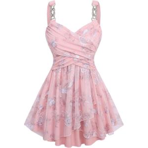 ROSE GAL Women Plus Size Flowy Summer Mesh Babydoll Tank Top(Pink_1)