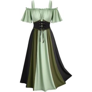 ROSE GAL Women Plus Size Medieval Renaissance Costume Dress(Green_1)