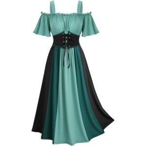 ROSE GAL Women Plus Size Medieval Renaissance Costume Dress(Green_2)