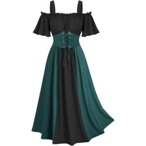 ROSE GAL Women Plus Size Medieval Renaissance Costume Dress(Green_4)