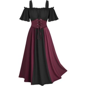 ROSE GAL Women Plus Size Medieval Renaissance Costume Dress(Red_1)