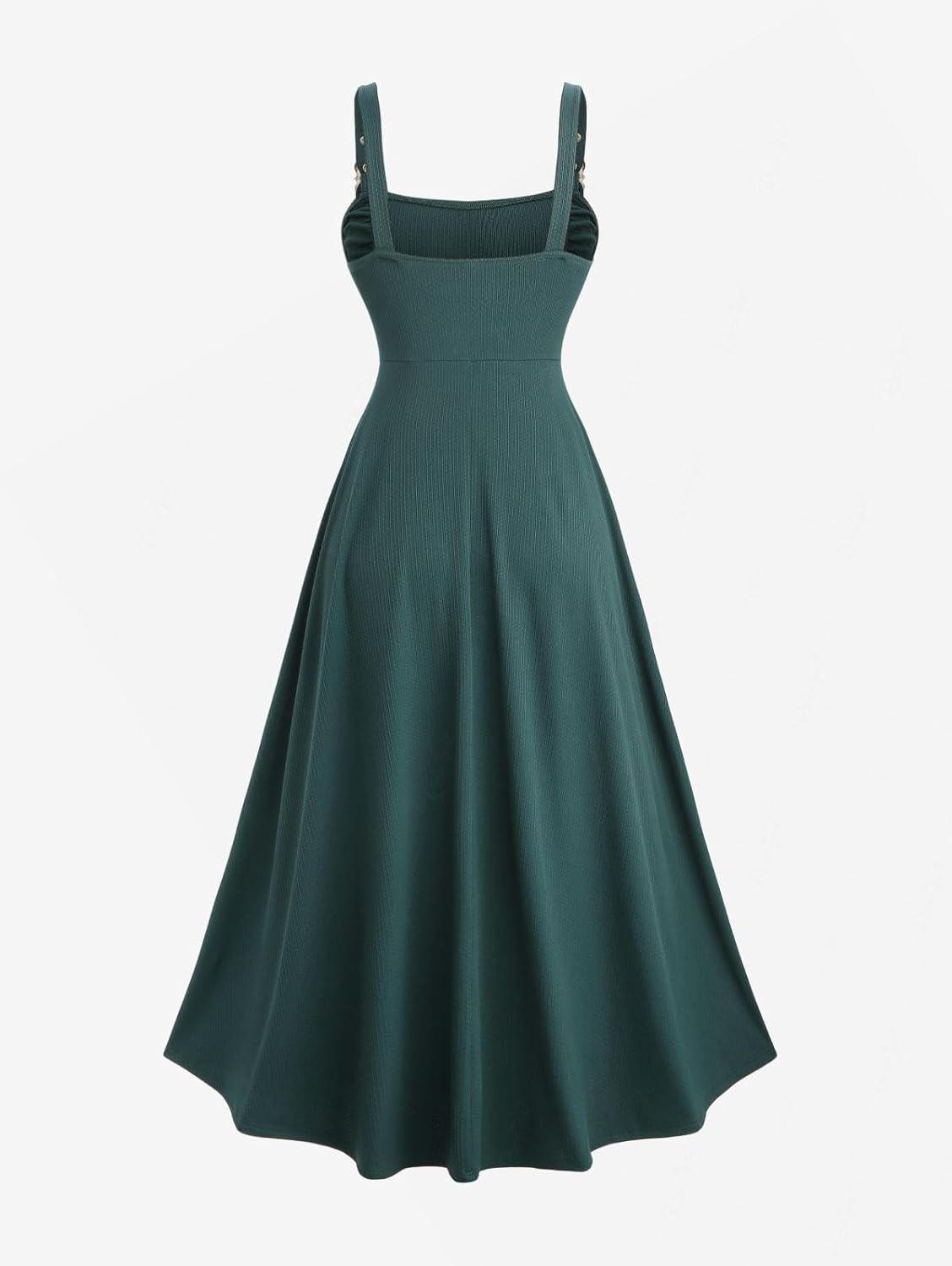 image:imageROSE GAL Plus Size Womens Renaissance Costumes Dress Vintage Victorian Sleeveless Buckles Straps DressGreen1