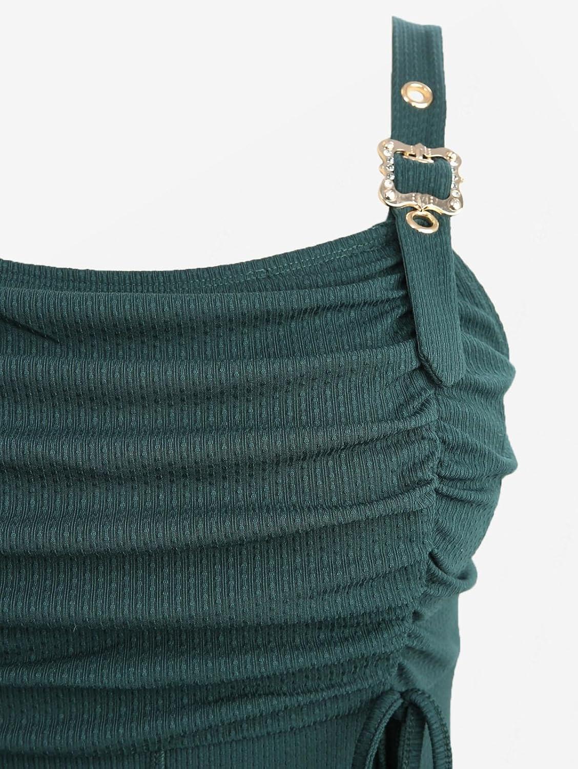 image:imageROSE GAL Plus Size Womens Renaissance Costumes Dress Vintage Victorian Sleeveless Buckles Straps DressGreen1