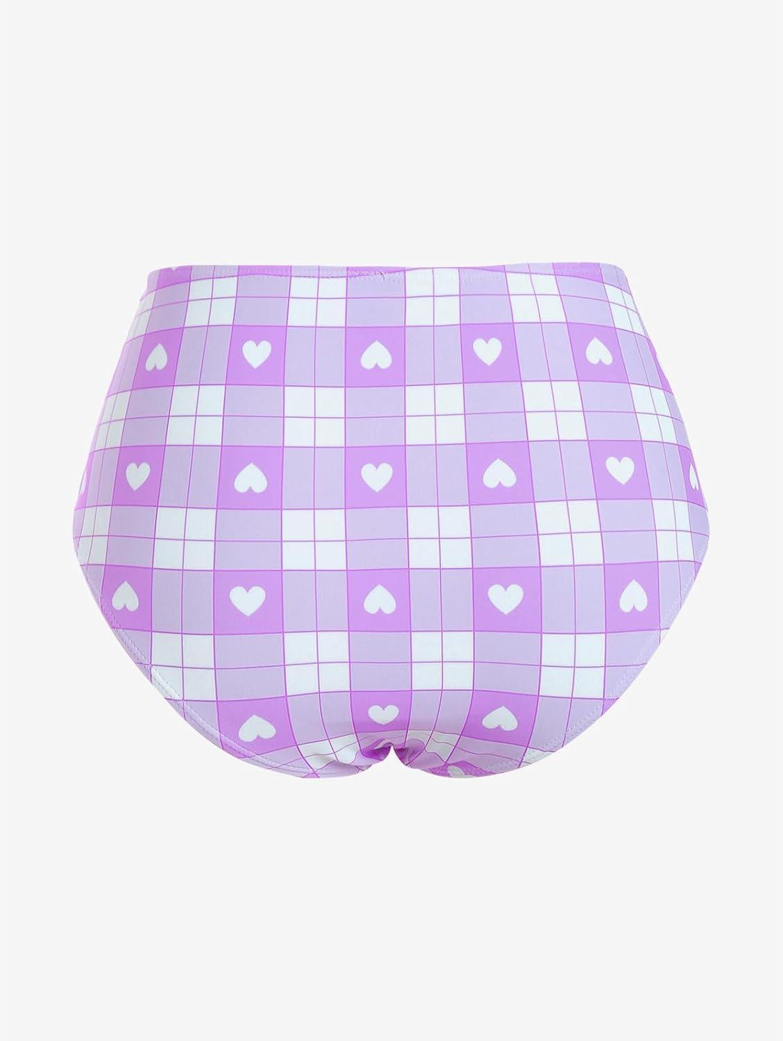 image:imageROSE GAL Rosegal Plus Size Valentines Heart Bowknot Crisscross Padded Three Piece Tankini SwimsuitLight Purple