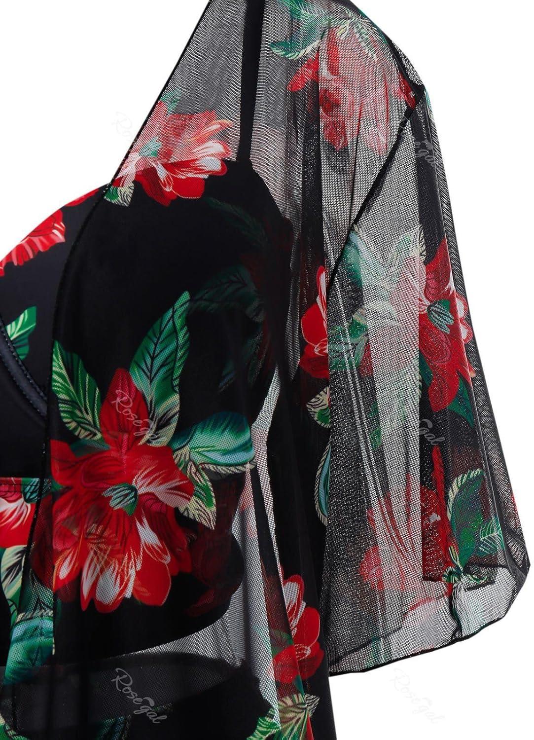 image:imageROSE GAL Rosegal Plus Size Women 3 Piece Tankini Swimsuit Floral Print Underwire Push Up High Waisted Ruched Bathing SuitBlack1