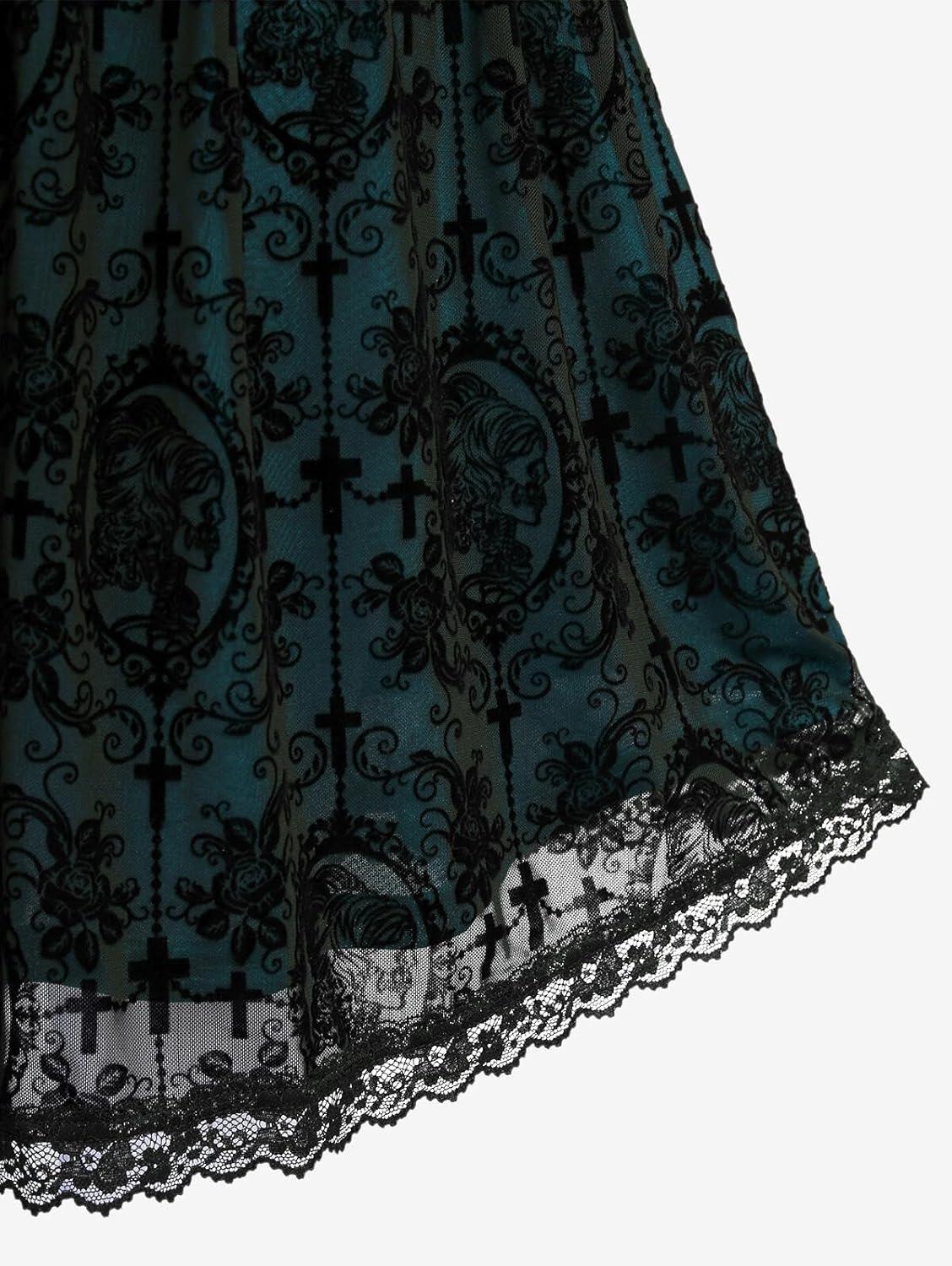 image:imageROSE GAL Rosegal Women Plus Size Gothic Overlay Midi Dress Backless Spaghetti Strap A Line DressGreen3