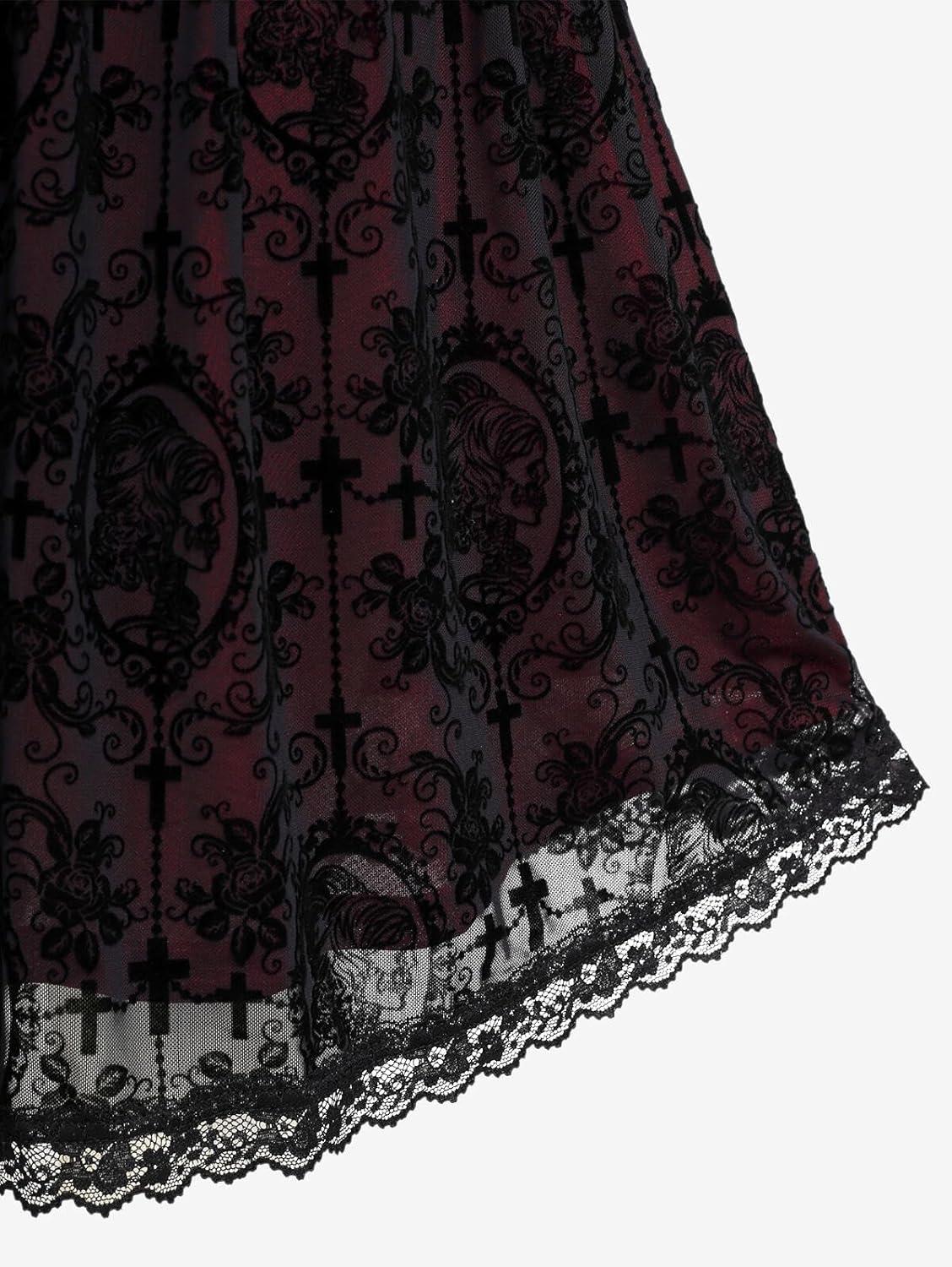 image:imageROSE GAL Rosegal Women Plus Size Gothic Overlay Midi Dress Backless Spaghetti Strap A Line DressRed3