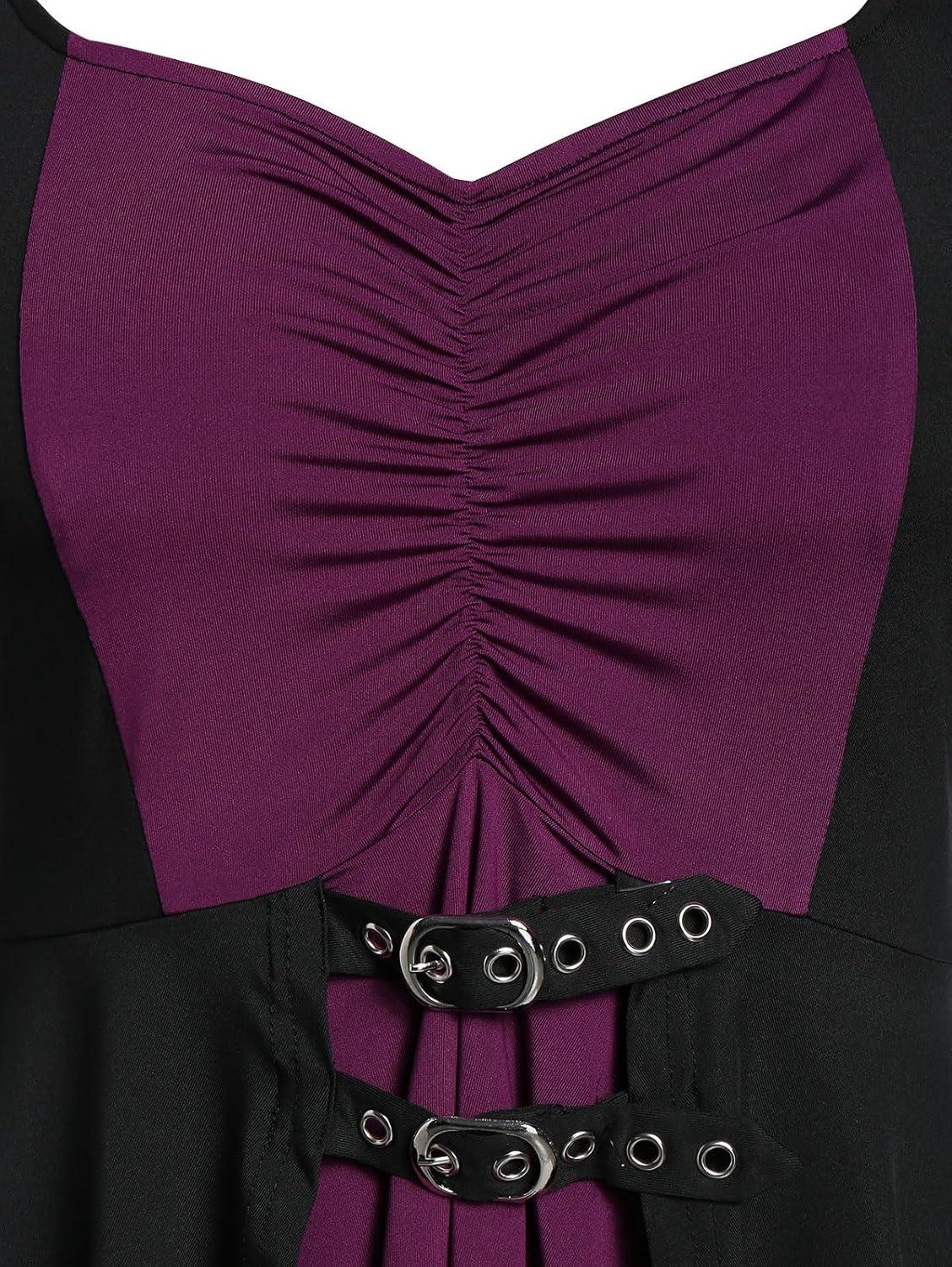 image:imageROSE GAL Rosegal Womens Plus Size Gothic Laceup Back Two Tone Ruched Grommets Buckle Long Sleeve High Low Hem Tunic TShirtBlack