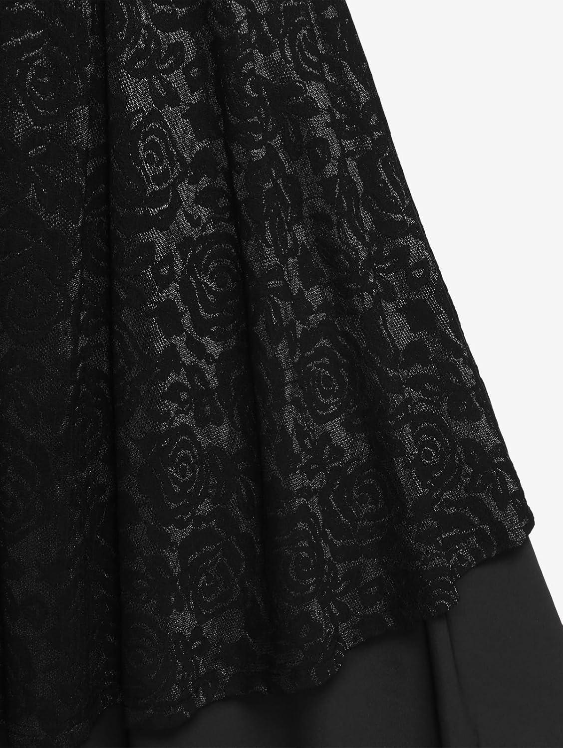 image:imageROSE GAL Women Plus Size 1950s Vintage Floral Lace Jacquard Belt Fit and Flare Dress Cocktail Party DressBalck1