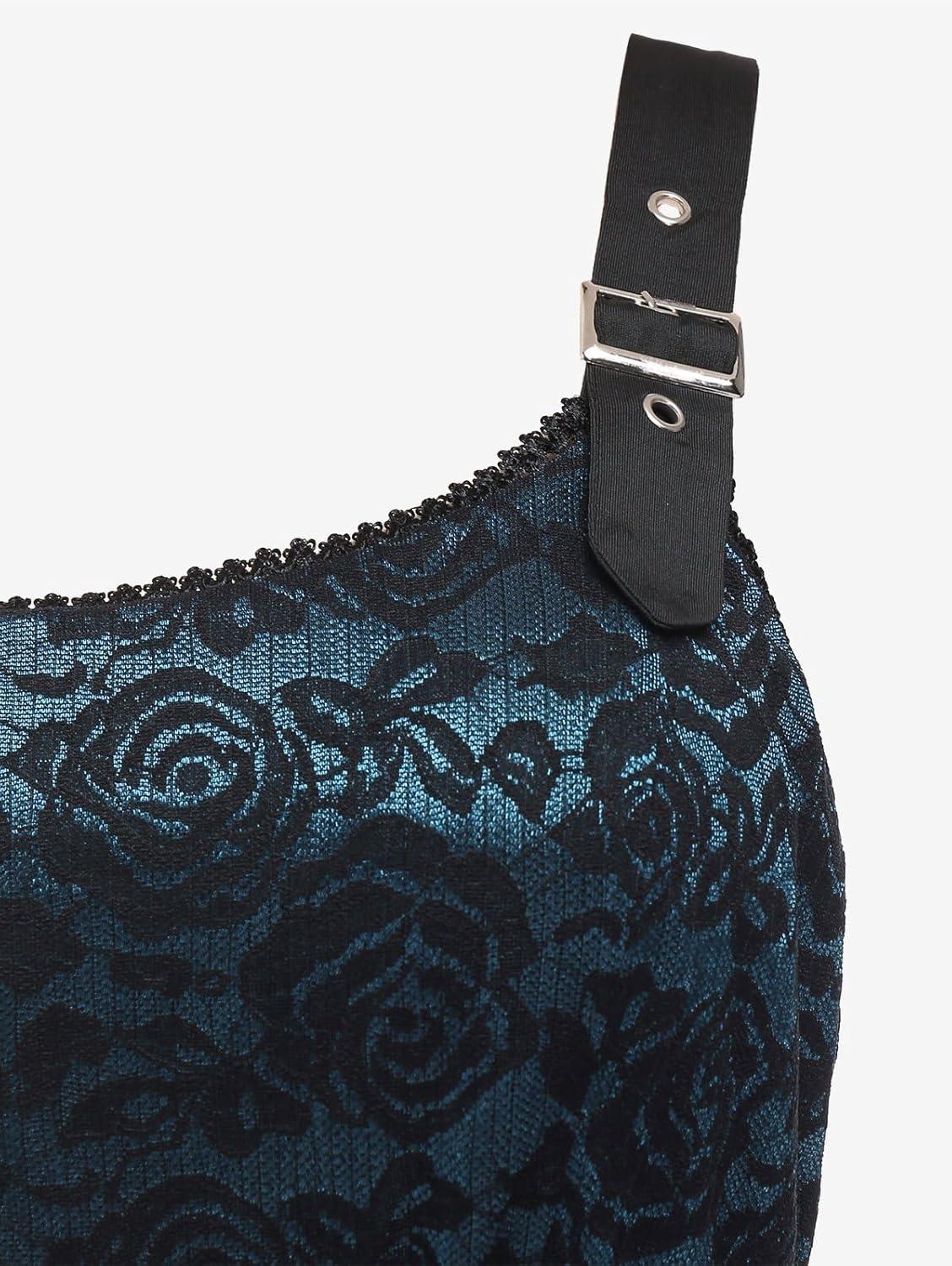 image:imageROSE GAL Women Plus Size 1950s Vintage Floral Lace Jacquard Belt Fit and Flare Dress Cocktail Party DressBlue2