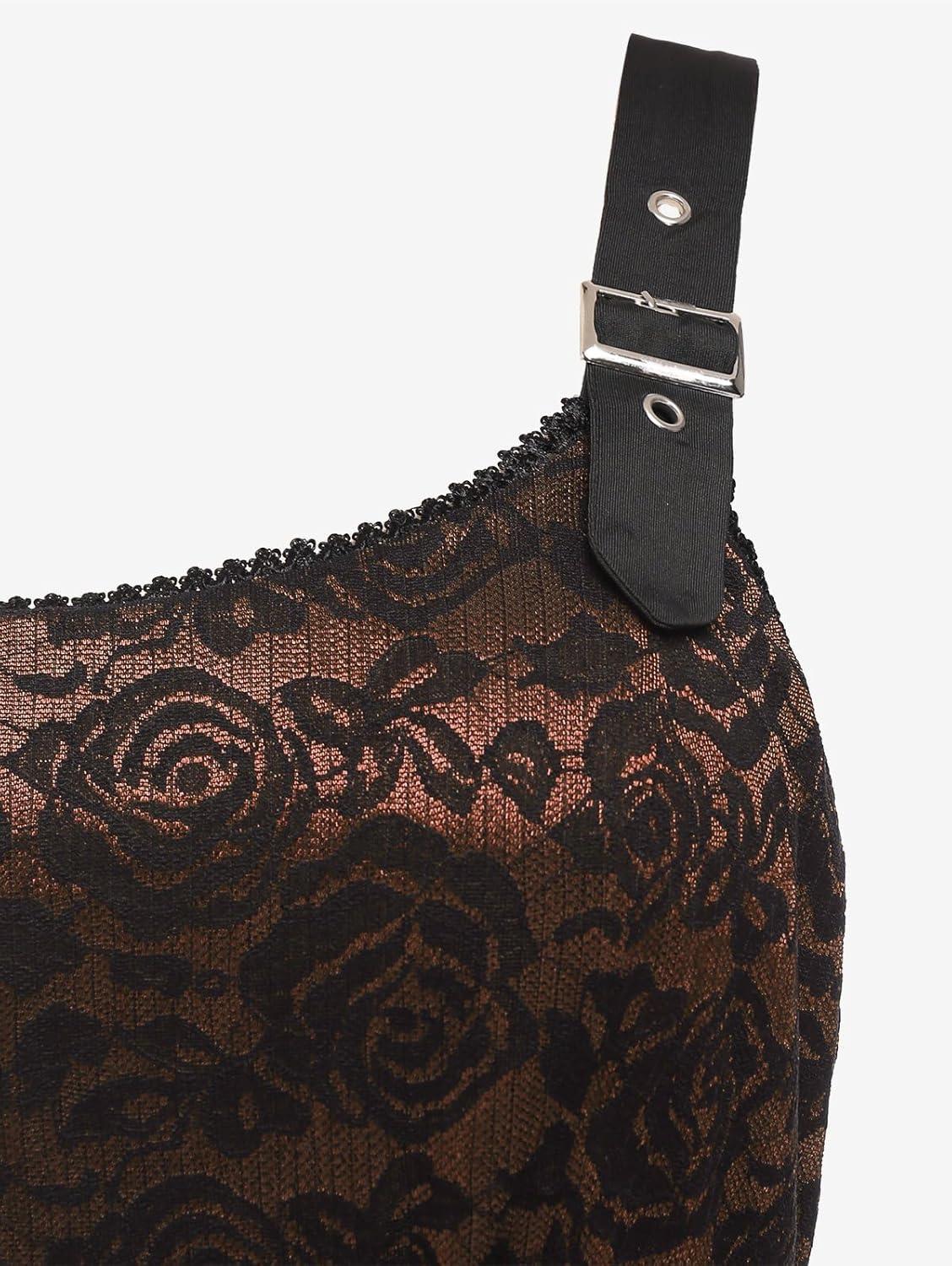 image:imageROSE GAL Women Plus Size 1950s Vintage Floral Lace Jacquard Belt Fit and Flare Dress Cocktail Party DressCoffee1