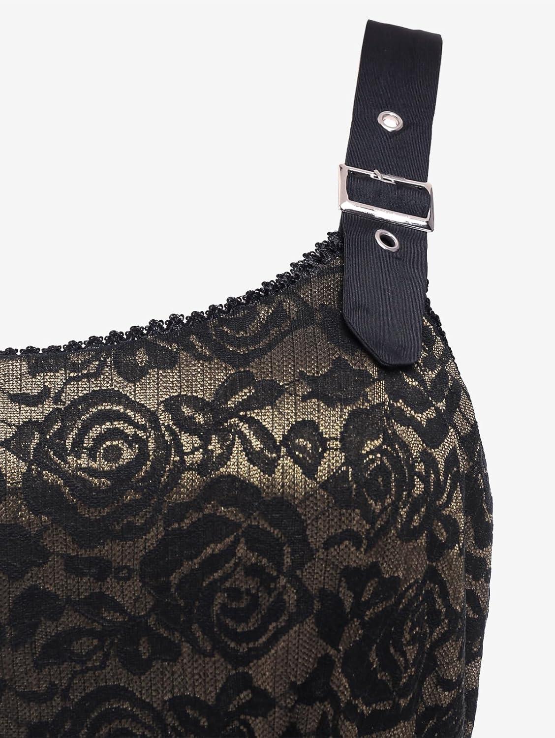 image:imageROSE GAL Women Plus Size 1950s Vintage Floral Lace Jacquard Belt Fit and Flare Dress Cocktail Party DressGolden1