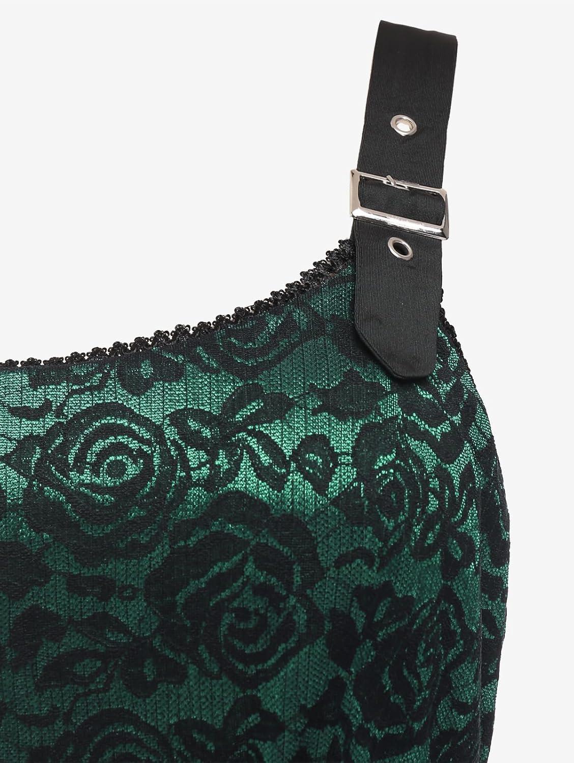 image:imageROSE GAL Women Plus Size 1950s Vintage Floral Lace Jacquard Belt Fit and Flare Dress Cocktail Party DressGreen1