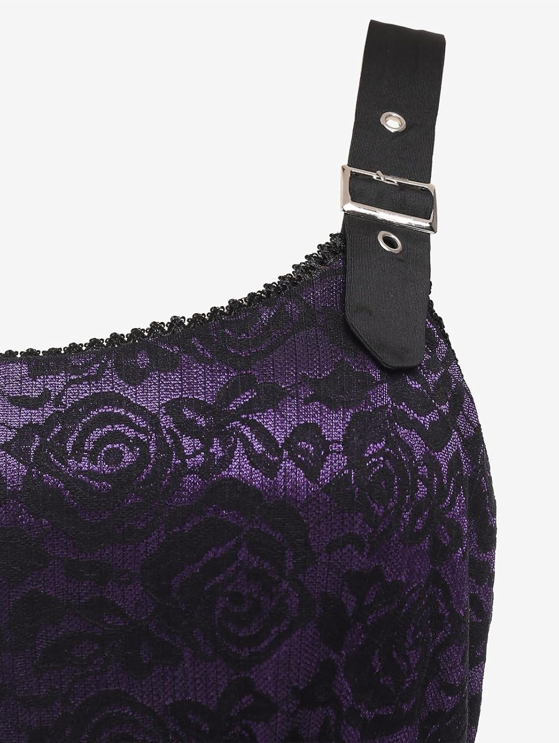 image:imageROSE GAL Women Plus Size 1950s Vintage Floral Lace Jacquard Belt Fit and Flare Dress Cocktail Party DressPurple3