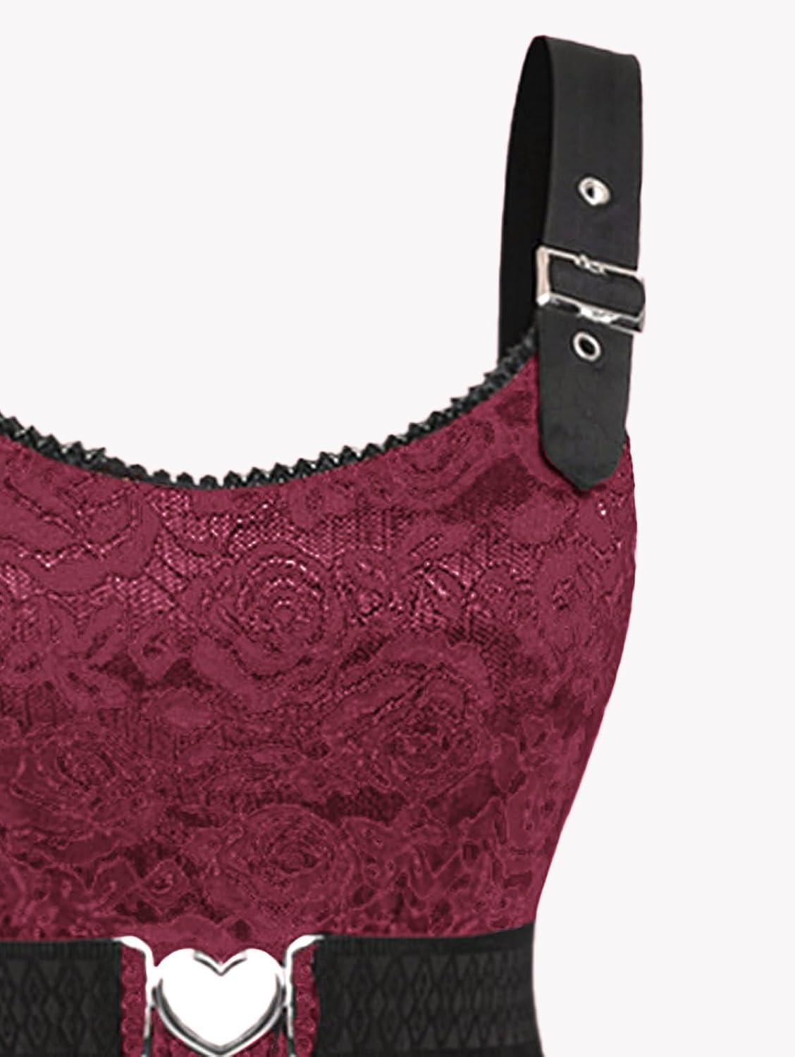 image:imageROSE GAL Women Plus Size 1950s Vintage Floral Lace Jacquard Belt Fit and Flare Dress Cocktail Party DressRed1