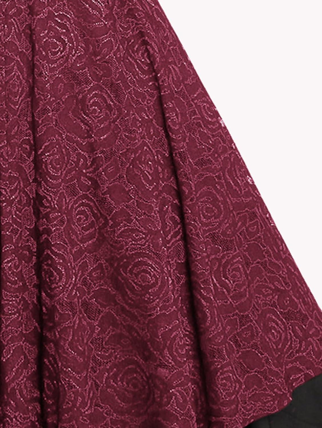 image:imageROSE GAL Women Plus Size 1950s Vintage Floral Lace Jacquard Belt Fit and Flare Dress Cocktail Party DressRed1