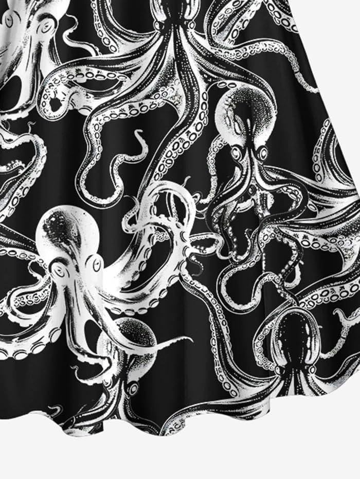 image:imageROSE GAL Women Plus Size Goth Two Piece Tankini Swimsuit Set Funny Octopus Print Halter Twist Cinched Ruched Boyleg Swimsuits