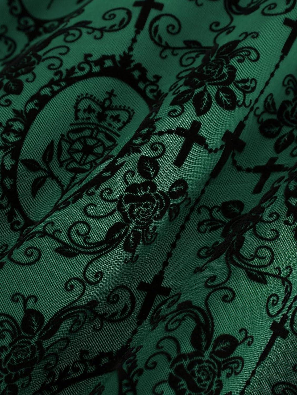 image:imageROSE GAL Women Plus Size Gothic Laceup PU Leather Patchwork Flocking Midi Dress Buckles Lace Trim Vintage Goth Midi DressGreen1