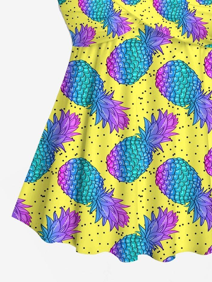 image:imageROSE GAL Women Plus Size Hawaii Two Piece Tankini Swimsuit Set Tropic Fruits Pineapple Halter Boyleg SwimsuitsYellow1
