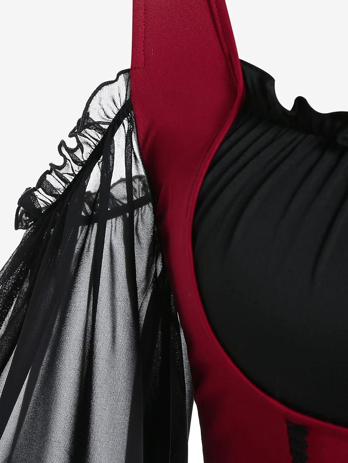 image:imageROSE GAL Women Plus Size Punk Cold Shoulder Flare Sleeves Lace Gothic DressBlack217