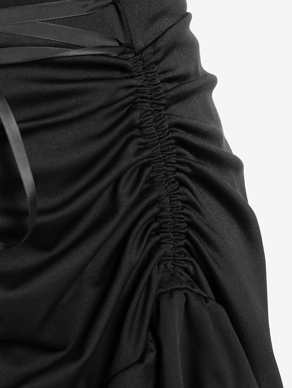 image:imageROSE GAL Women Plus Size Victoria Gothic Lace Trim Laceup Ruffled Cinched Ruched High Low Midi DressBlack5