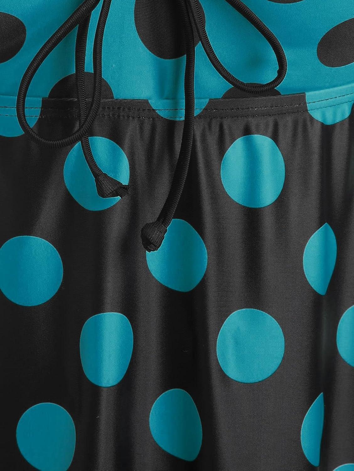 image:imageROSE GAL Womens Plus Size Curve Cinched Polka Dot Crisscross Tankini Swimsuit SetBlue4