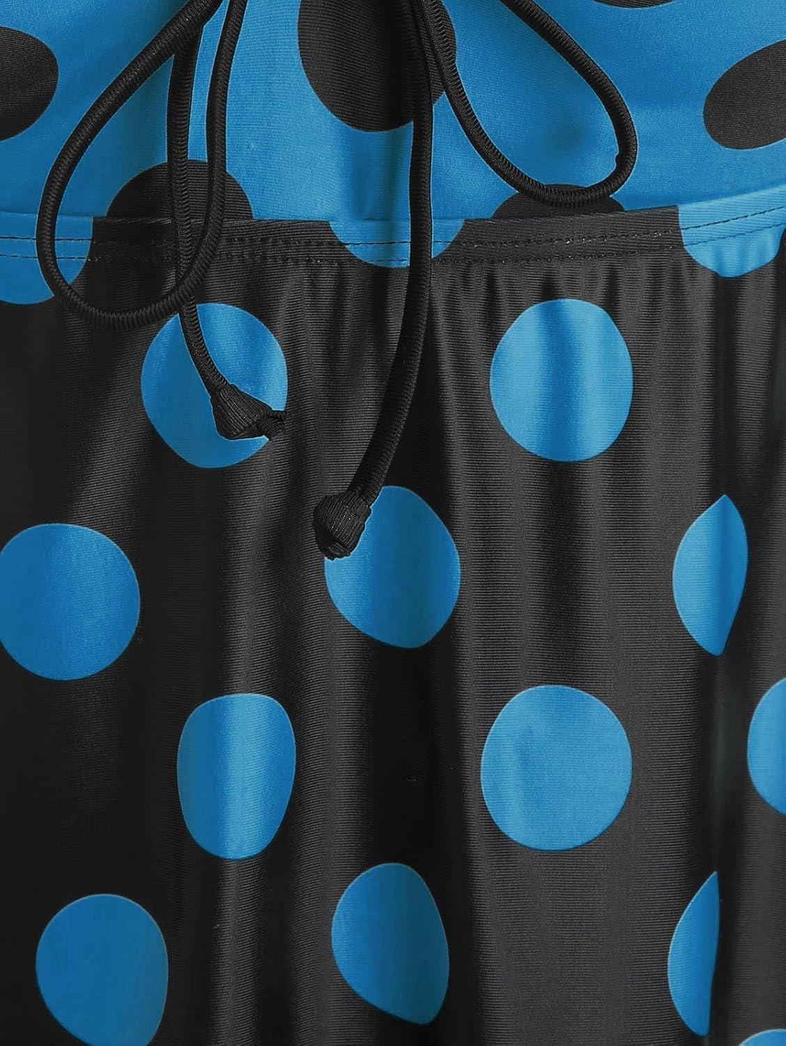 image:imageROSE GAL Womens Plus Size Curve Cinched Polka Dot Crisscross Tankini Swimsuit SetBlue5
