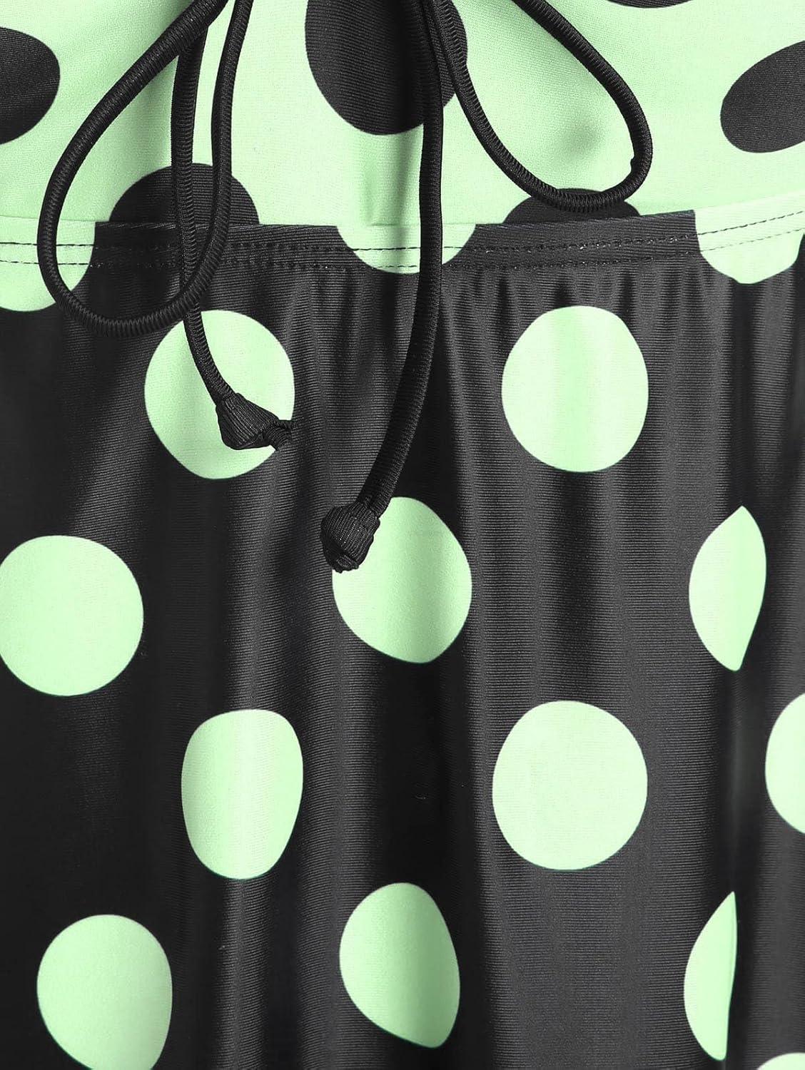image:imageROSE GAL Womens Plus Size Curve Cinched Polka Dot Crisscross Tankini Swimsuit SetGreen1