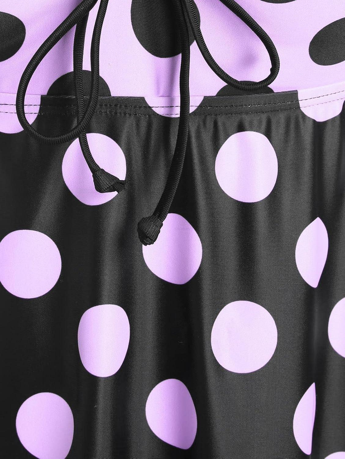 image:imageROSE GAL Womens Plus Size Curve Cinched Polka Dot Crisscross Tankini Swimsuit SetPurple3