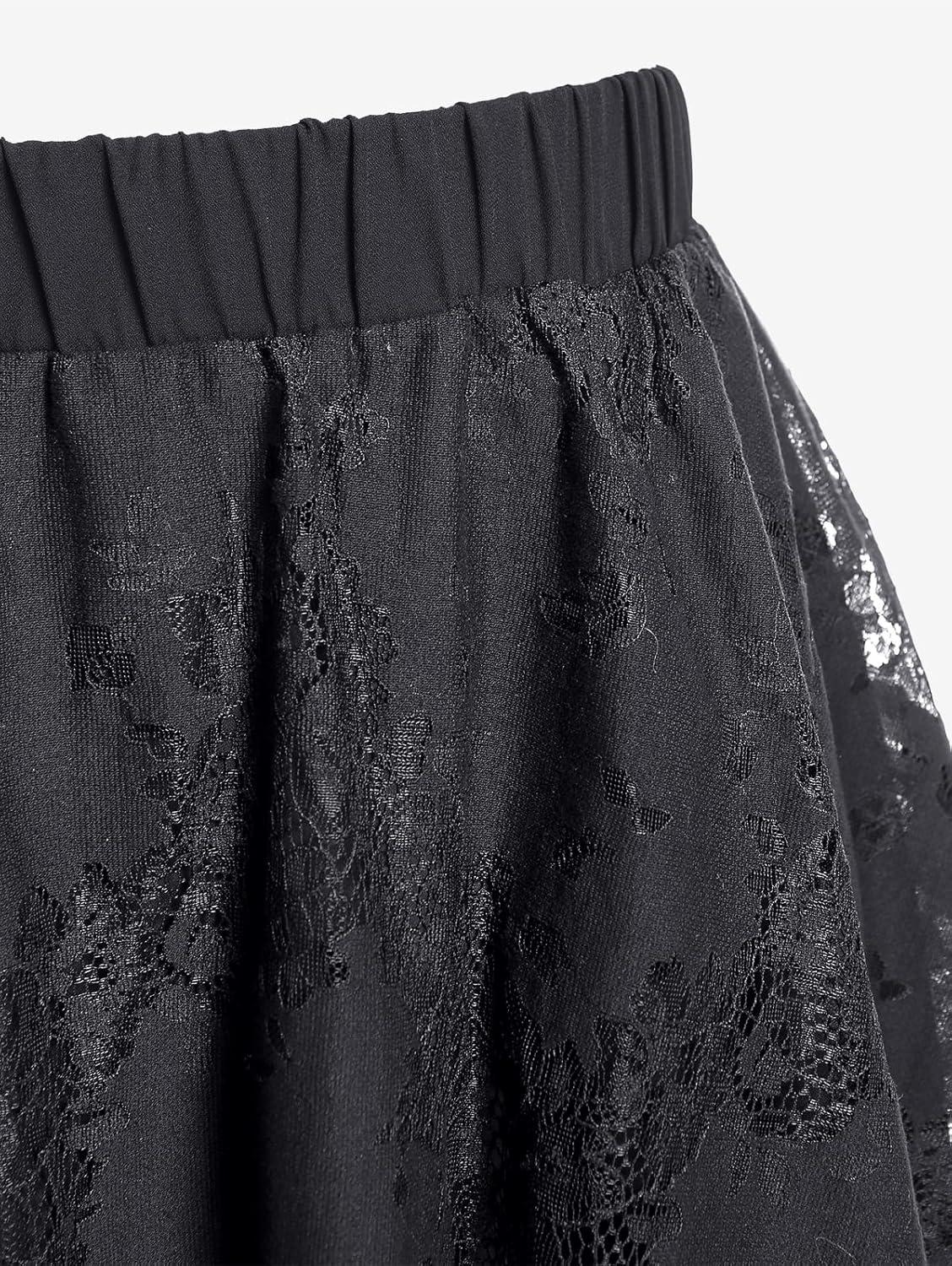 image:imageROSE GAL Womens Plus Size Gothic Lace Overlay Layered Handkerchief Hem Flowy Maxi SkirtBlack3