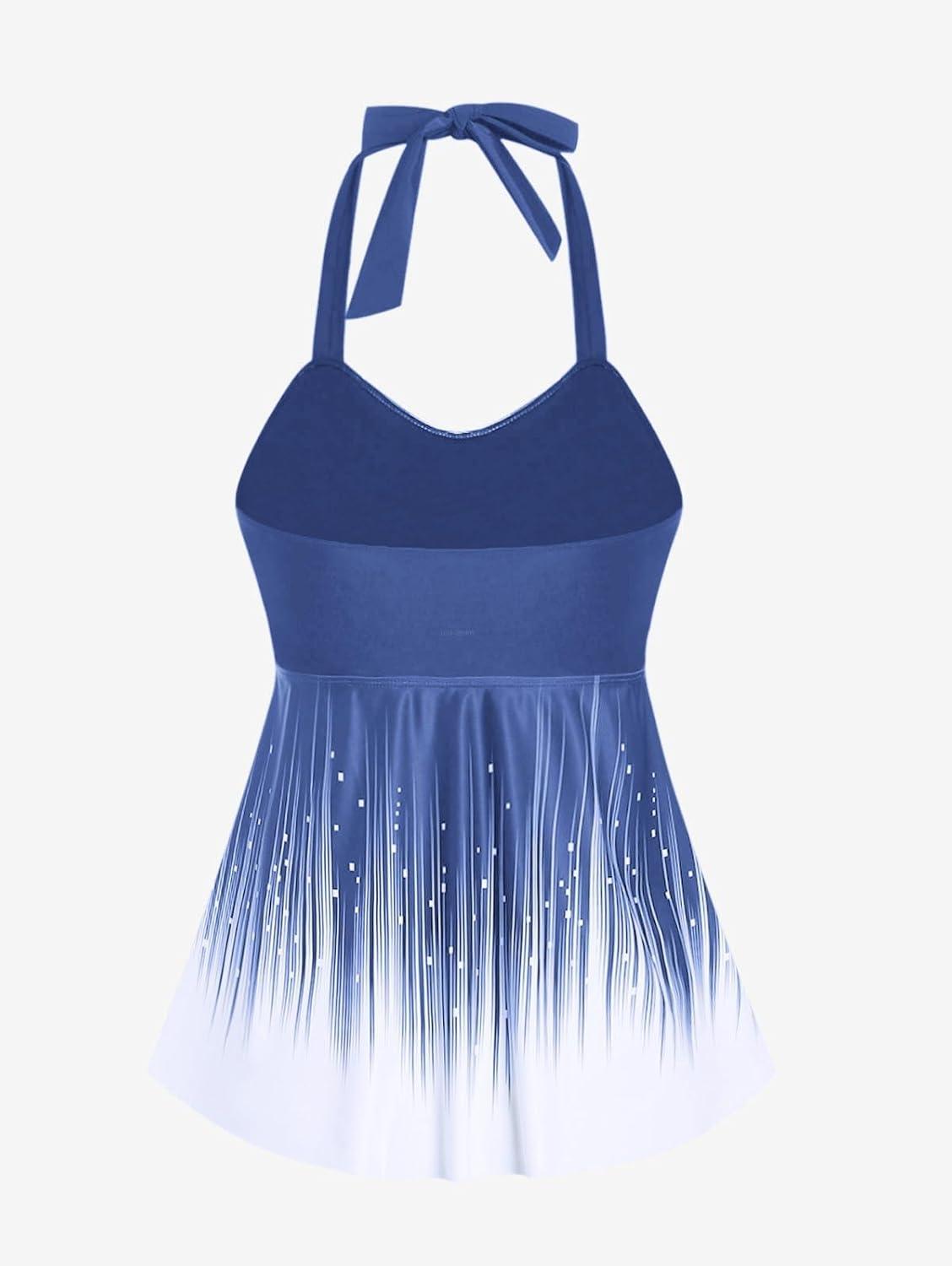 image:imageROSE GAL Womens Plus Size Halter Backless Empire Waist Modest Boyshorts Tankini Swimsuit SetBlue3