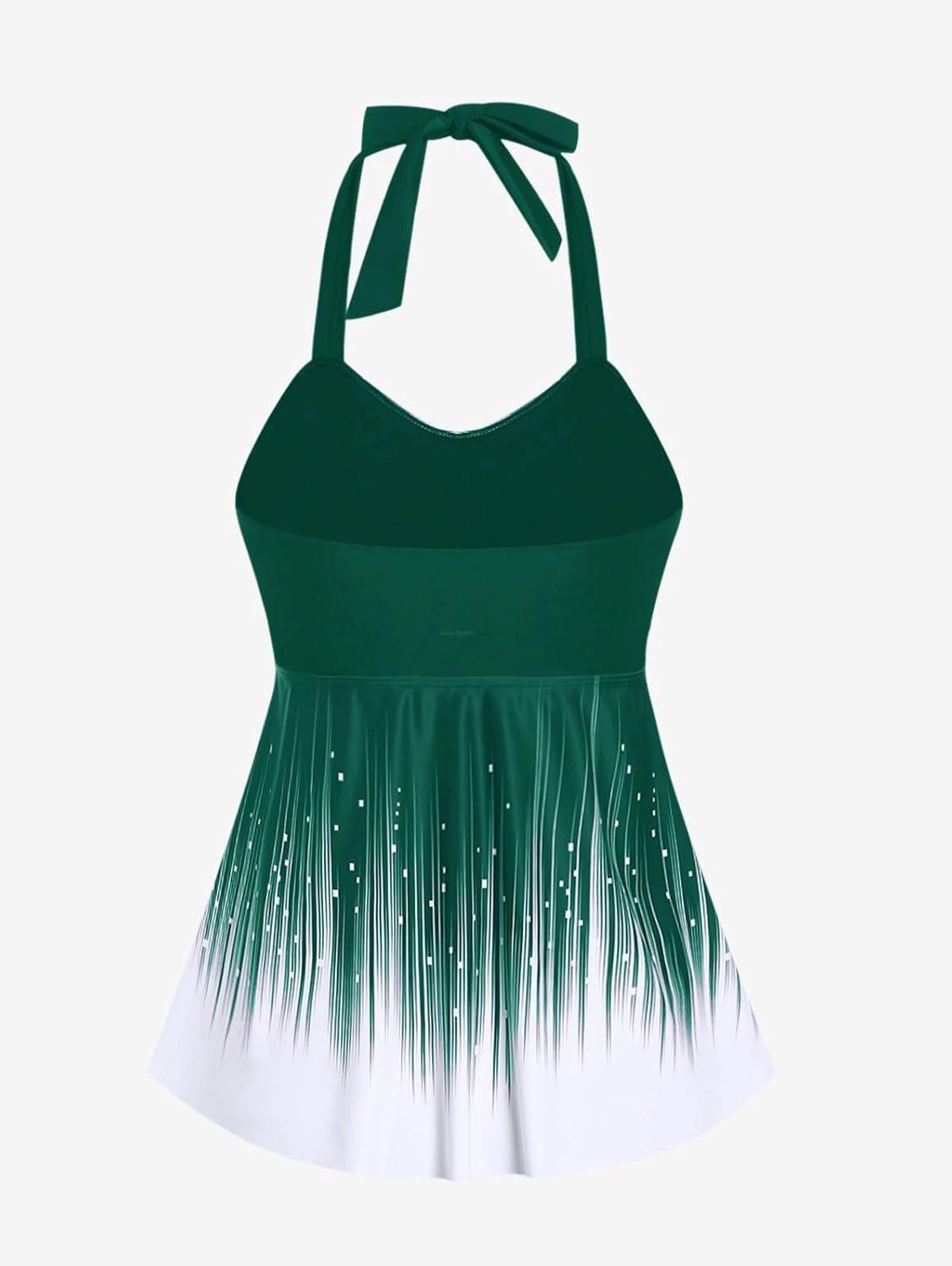 image:imageROSE GAL Womens Plus Size Halter Backless Empire Waist Modest Boyshorts Tankini Swimsuit SetGreen1