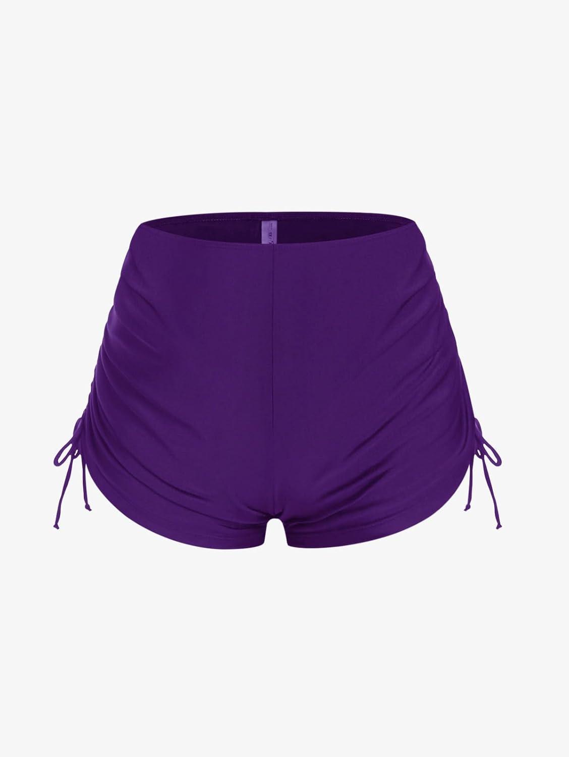 image:imageROSE GAL Womens Plus Size Halter Backless Empire Waist Modest Boyshorts Tankini Swimsuit SetPurple1