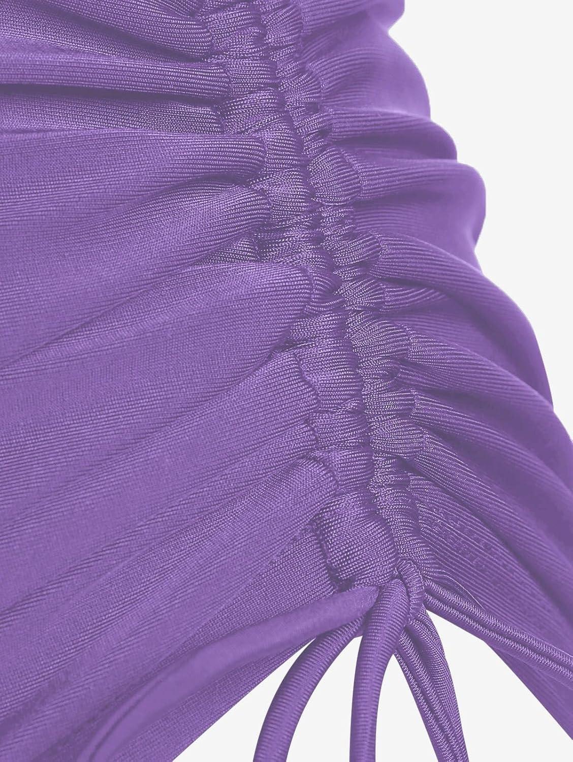image:imageROSE GAL Womens Plus Size Halter Backless Empire Waist Modest Boyshorts Tankini Swimsuit SetPurple2