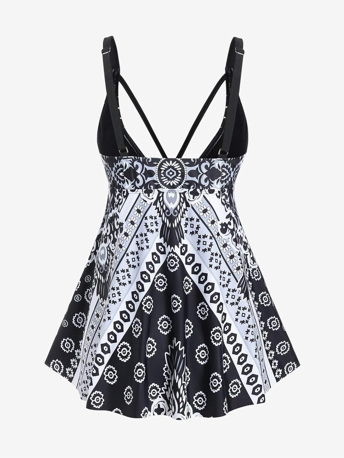 image:imageROSE GAL Womens Plus Size Tribal Geo Print Crisscross Padded Boyshorts Tankini SwimsuitBlack7