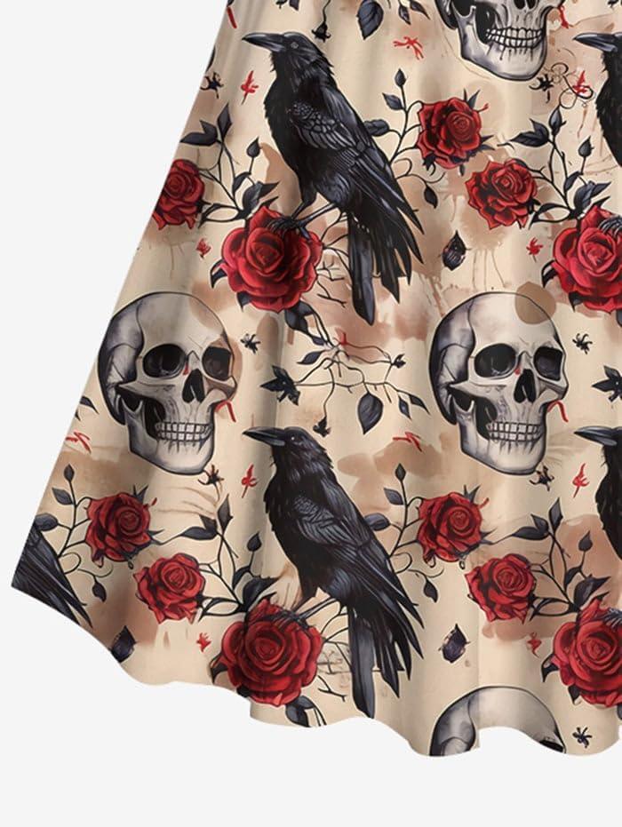 image:imageRosegal Women Plus Size Goth Two Piece Tankini Set Skull Rose Flower Halter SwimsuitsRed1