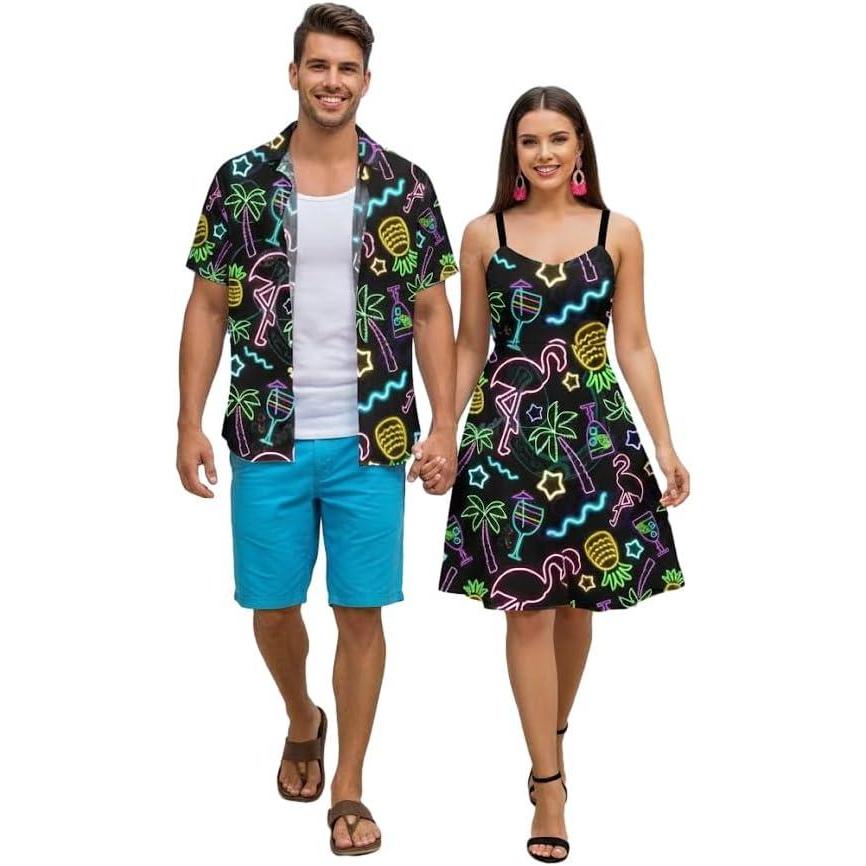 image:imageROSE GAL Matchable Couples Hawaiian Men Shirt and Women Vintage Vintage Sleeveless DressMenBlack2