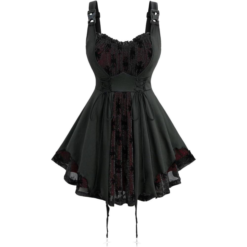 image:imageROSE GAL Plus Size Women Goth Silver Mesh Flocking Corset Tank TopBlack1