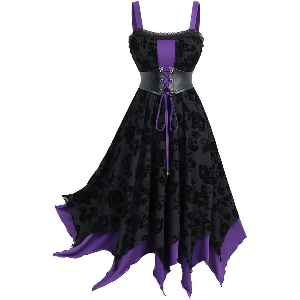 image:imageROSE GAL Plus Size Women Goth Vintage Layered Handkerchief Corset DressPurple1