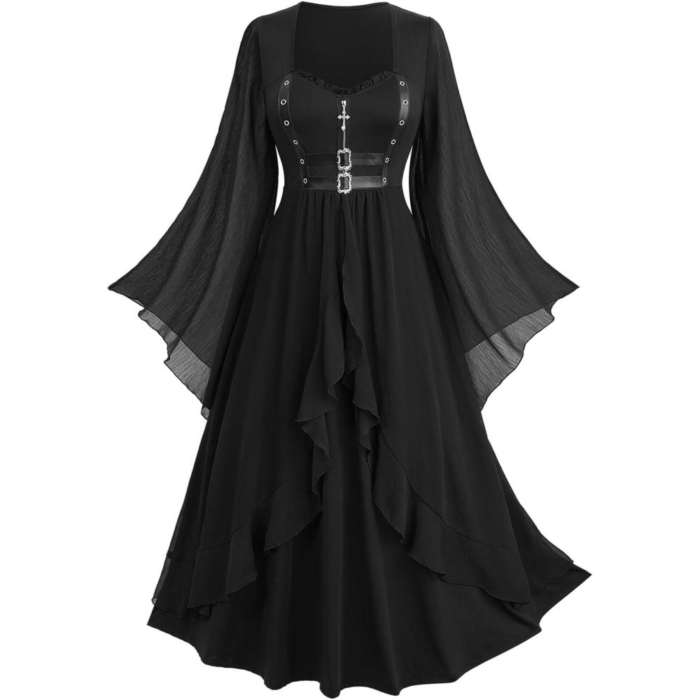 image:imageROSE GAL Plus Size Women Renaissance Costume Victorian Medieval Fairy Bell Sleeves Irish Halloween Cosplay DressBlack