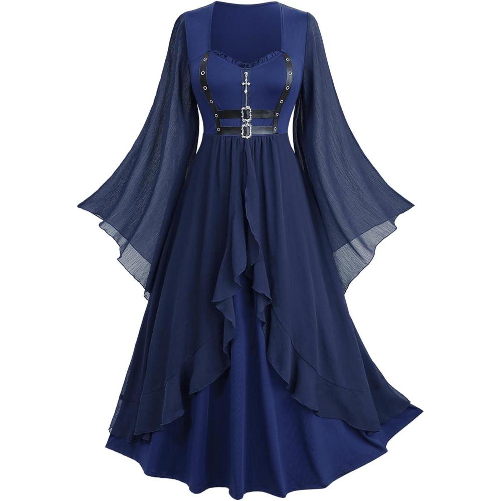 image:imageROSE GAL Plus Size Women Renaissance Costume Victorian Medieval Fairy Bell Sleeves Irish Halloween Cosplay DressDeep Blue