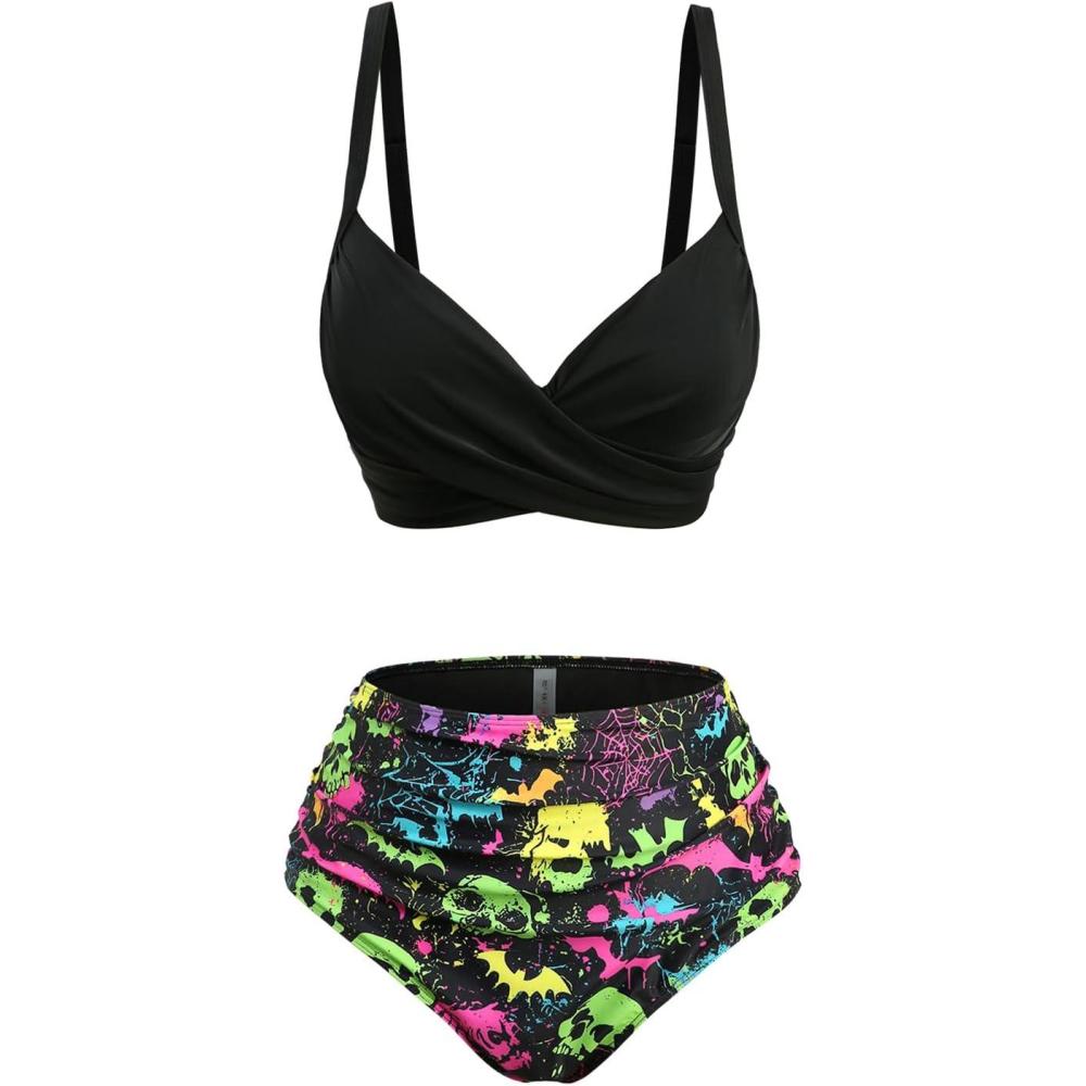 image:imageROSE GAL Plus Size Womens Gothic Two Piece Bikini Swimsuit Crisscorss Padded Bikini SetBlack1