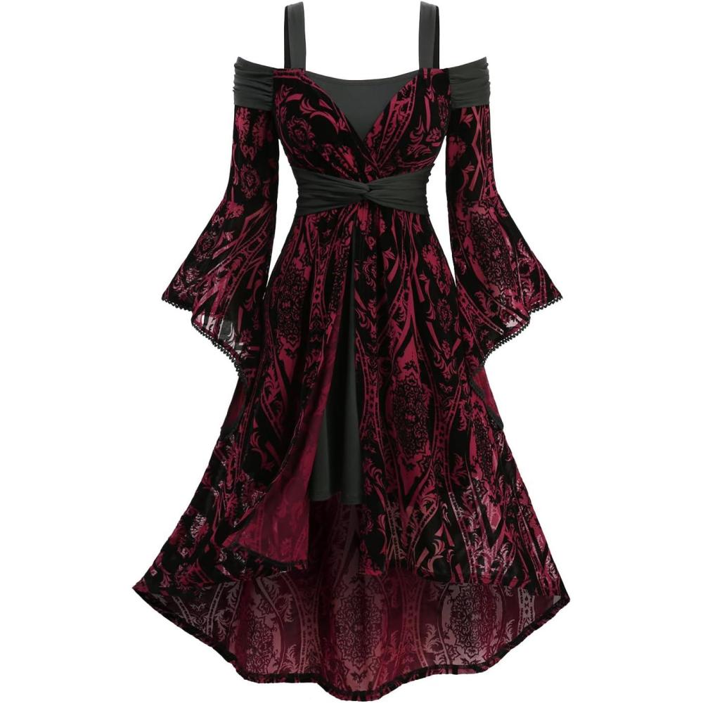 image:imageROSE GAL Plus Size Womens Renaissance Costume Medieval Goth Cold Shoulder DressRed1