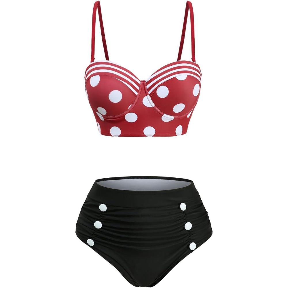 image:imageROSE GAL Plus Size Womens Vintage High Waisted Two Piece Bikini SwimsuitsBlack1