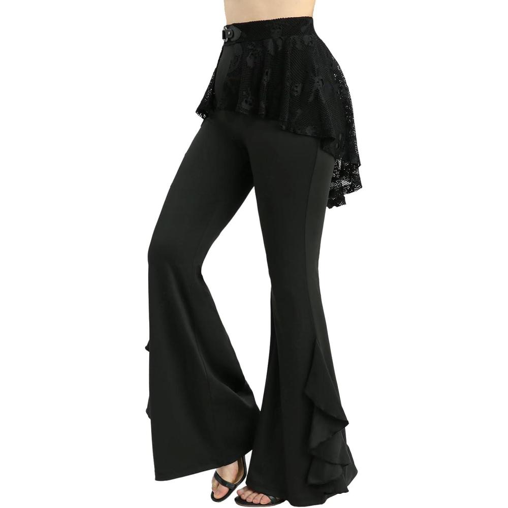 image:imageROSE GAL Plus Size Womens Y2K Skirted Pants Stretch High Waisted Flounce Flare PantsBlack1