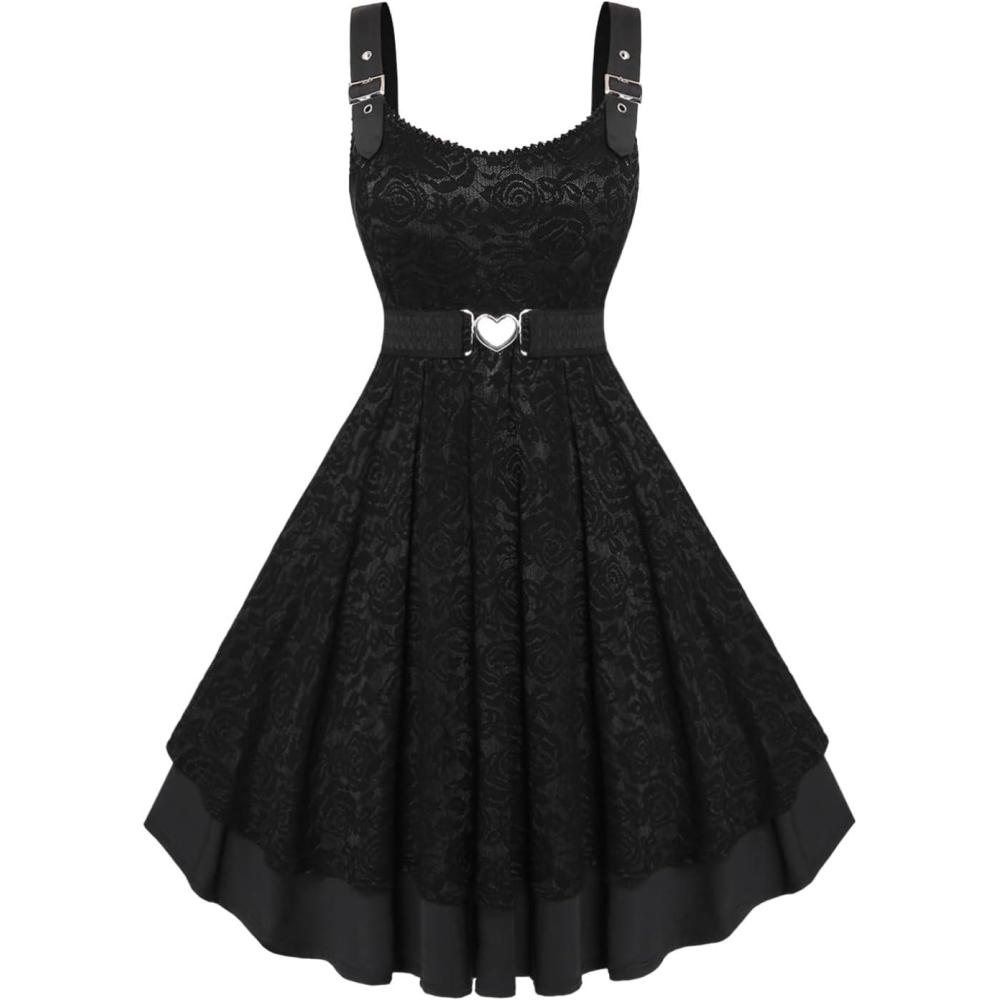 image:imageROSE GAL Women Plus Size 1950s Vintage Floral Lace Jacquard Belt Fit and Flare Dress Cocktail Party DressBalck1
