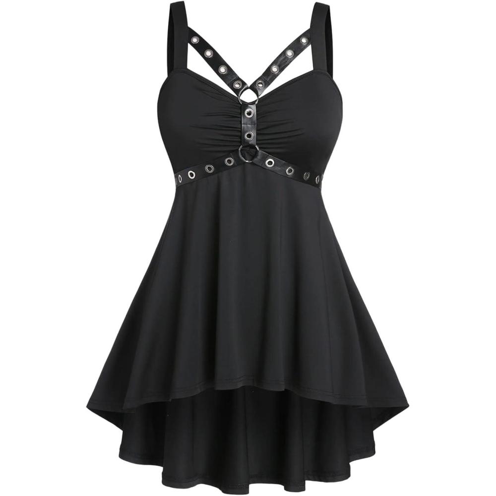 image:imageROSE GAL Womens Plus Size Curve High Low Tank Tops Gothic Sleeveless Strap Tank TopBlack2