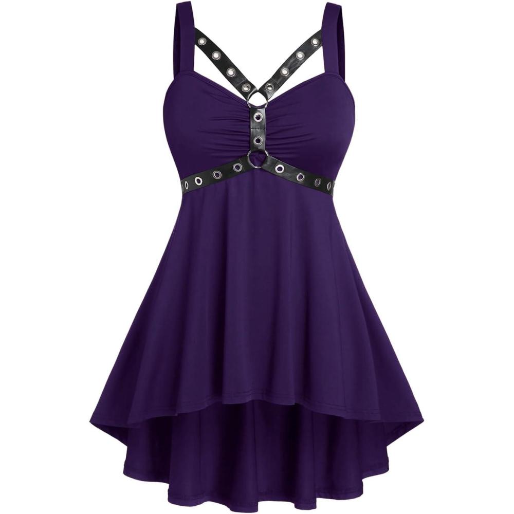 image:imageROSE GAL Womens Plus Size Curve High Low Tank Tops Gothic Sleeveless Strap Tank TopPurple