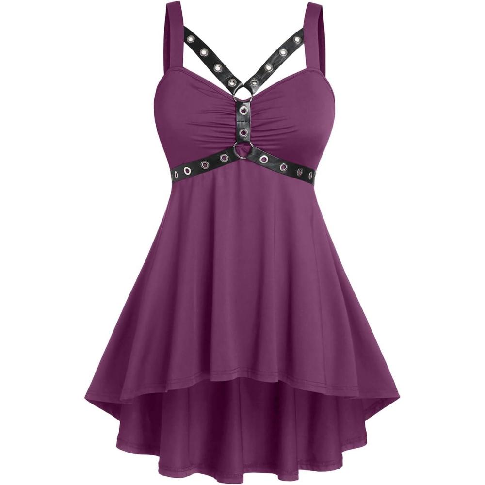 image:imageROSE GAL Womens Plus Size Curve High Low Tank Tops Gothic Sleeveless Strap Tank TopPurple1