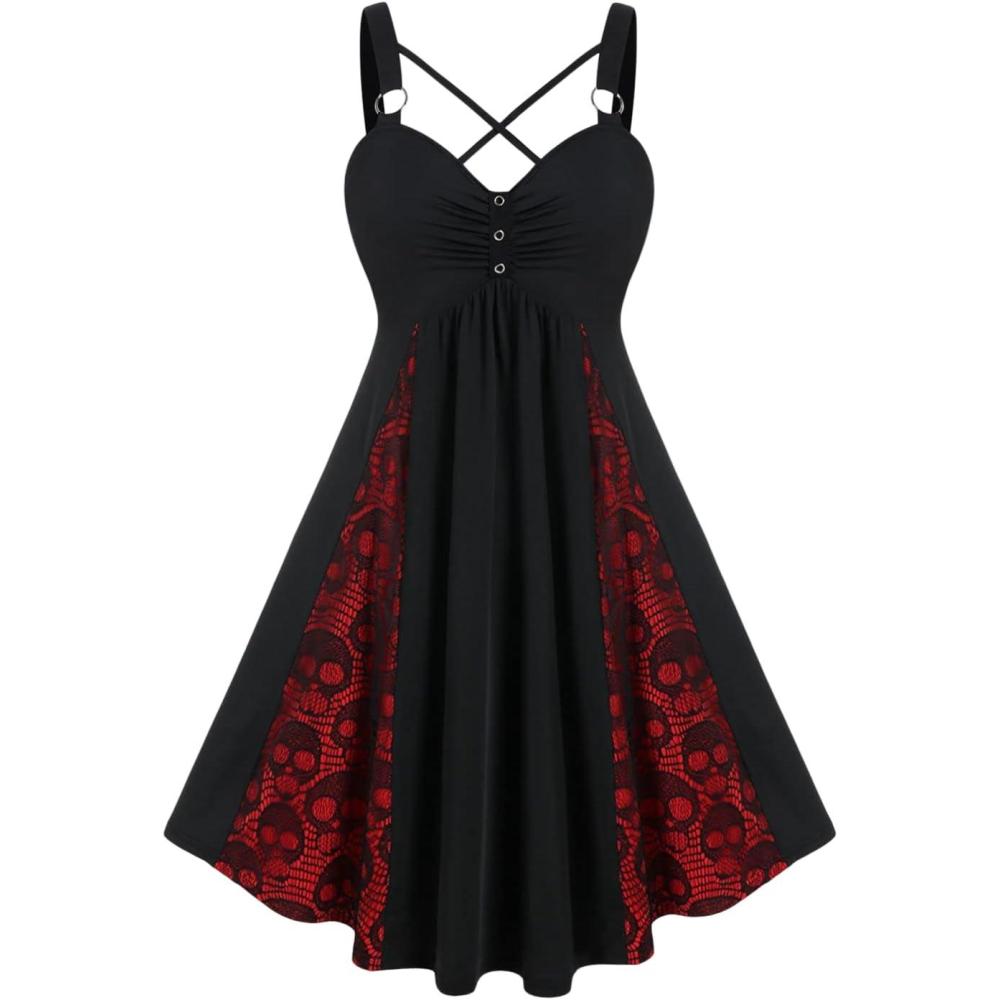 image:imageROSE GAL Womens Plus Size Dresses Sleeveless VNeck Gothic Vintage 50S Spaghtti Strap Swing Maxi DressBlack24